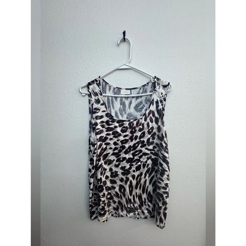 NWOT - Chico's Sequin Leopard Animal Print Knit Tank Top - Size 3 (XL / 16)